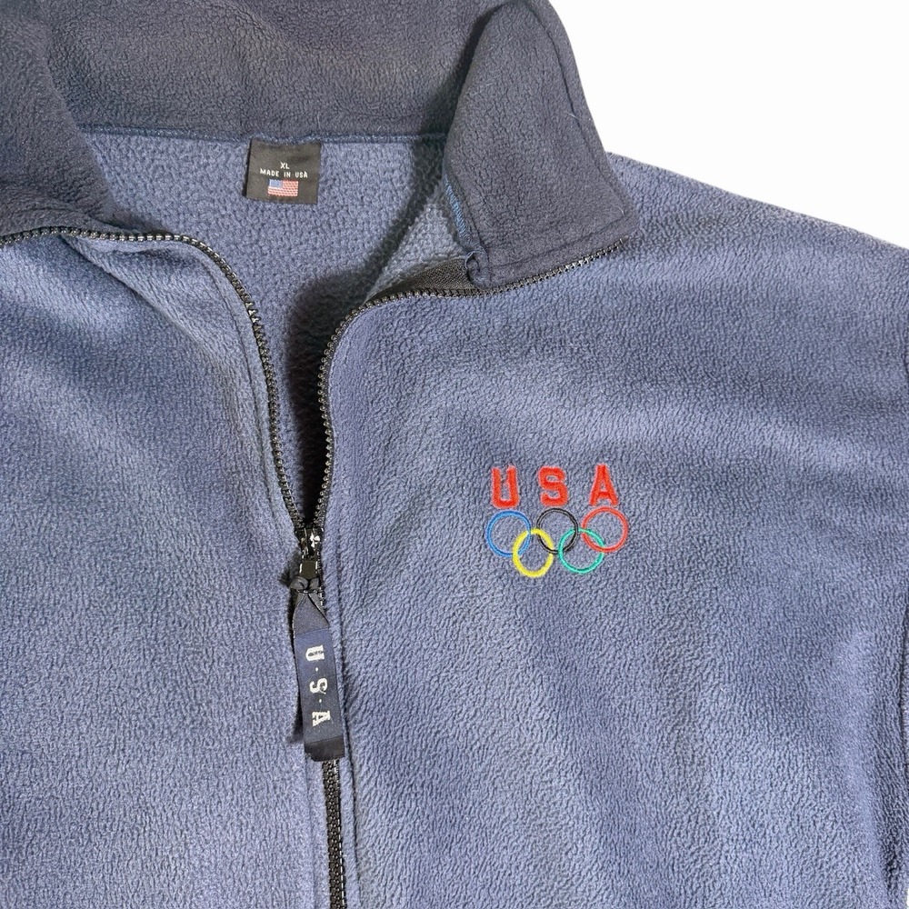 Vintage USA Olympic Fleece Jacket XL Made in USA Full Zip Navy Embroidered